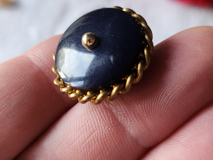 Collection gros bouton ancien  bleu avec chainette doré 2,3 cm G3M