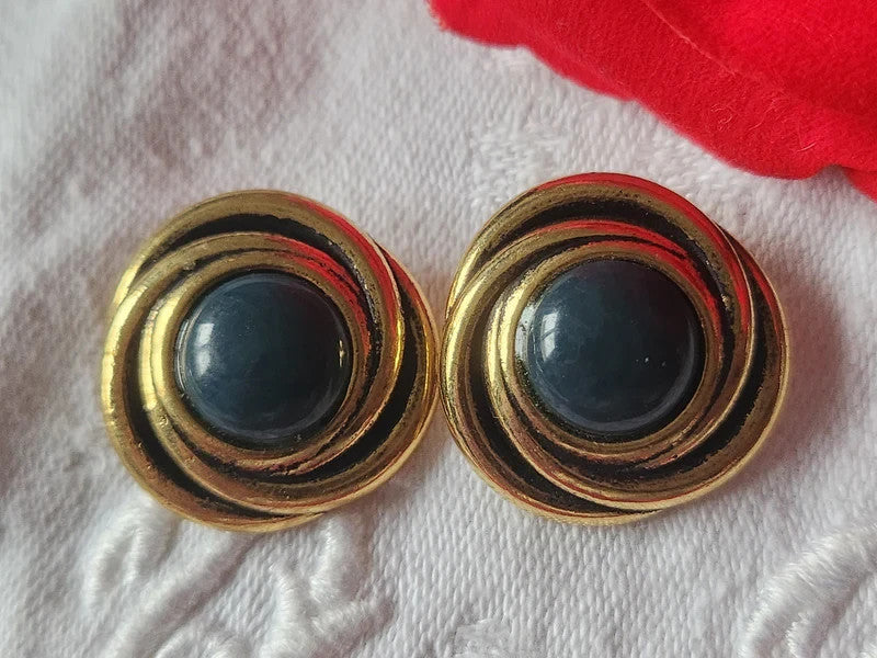Duo gros boutons vintage en métal  bleu 2,4 à pied G5L
