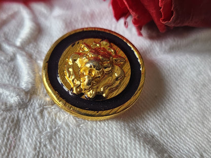 Bouton vintage tete de lion en métal pied versace ? bleu  2,2 cm G13J