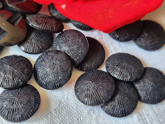 Lot 24 boutons vintage noir mat touche brillant pied 1,5 cm ref 5926