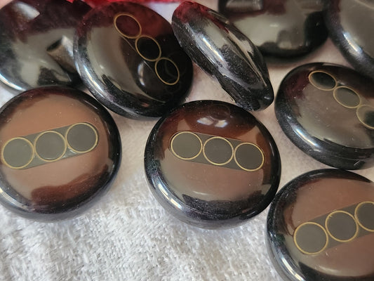 Lot 5 boutons vintage marron motif noir doré 2,3 cm pied ref 3167