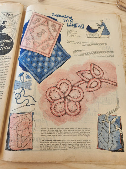 Le petit echo de la mode 1952 n°8 motif au crochet sur lainage  couvre théière