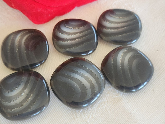 Lot 6  boutons vintage gris paillette gros carré 2,6 ou 26 mm pied ref 6288