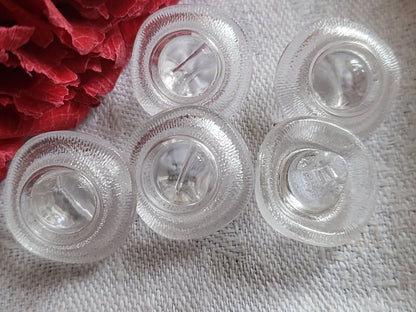Lot 5 boutons ancien en verre transparent motif haut à pied  1,7 cm ref 5258