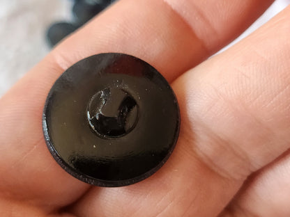 Gros bouton ancien en verre noir doré motif 2,2 cm G17K cm pied G17L