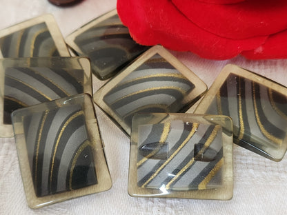 lot 6 gros bouton vintage inclusion gris rectangle 2,1 sur 2,6 cm ref 5955
