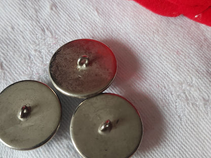 Trio  boutons vintage en métal argenté bombé bleu ancien 1,8 cm D6M