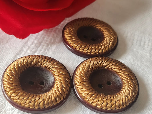 Trio gros bouton ancien vintage passementerie marron 3,3 cm ref 5377
