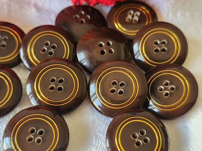 Lot 12 boutons vintage marron inclusion doré trous 1,6 cm jolis ref 5468