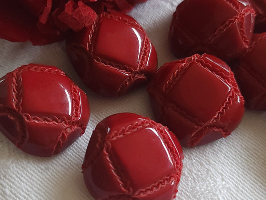 Lot 6 boutons vintage rouge imitation cuir verni 2,2 cm pied ref 5294