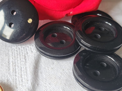 Lot 5 énormes boutons vintage noir vis épais 3,2 cm ref 1541