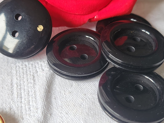 Lot 5 énormes boutons vintage noir vis épais 3,2 cm ref 1541