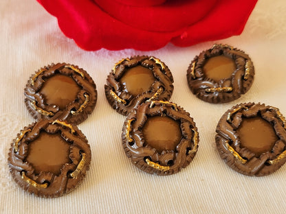 Collection  lot 6 boutons anciens avec sorte agraphe marron 2,2 cm ref 6650