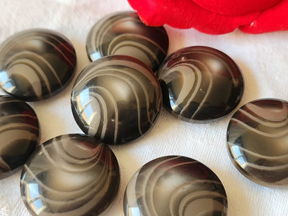 Lot 6 boutons vintage marron bombé veiné gros 2,7 cm pied plat ref 1909