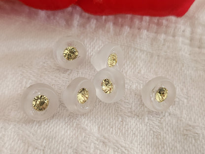 Lot 6 minuscules bouton en verre noir strass jaune vintage 0,7/08 cm ref 6360