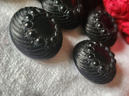 Lot 6 boutons vintage parurier resine perlé pied 2,3 cm noir ref 4883