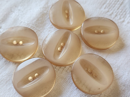 Lot 6 gros boutons vintage à trous marron clair mat 2,5 cm ref 4957