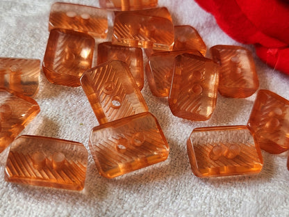 Lot 16 boutons vintage  orange rectangle trous 1,1 sur 1,5 cm ref 461