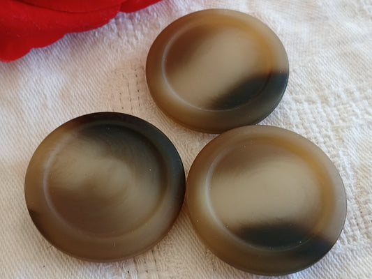 Trio gros boutons vintage marron mat effet corne pied 3,3 ou 33  mm ref 6499