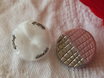 Duo boutons en verre Vintage argenté rose blanc 1,7 cm G2Q