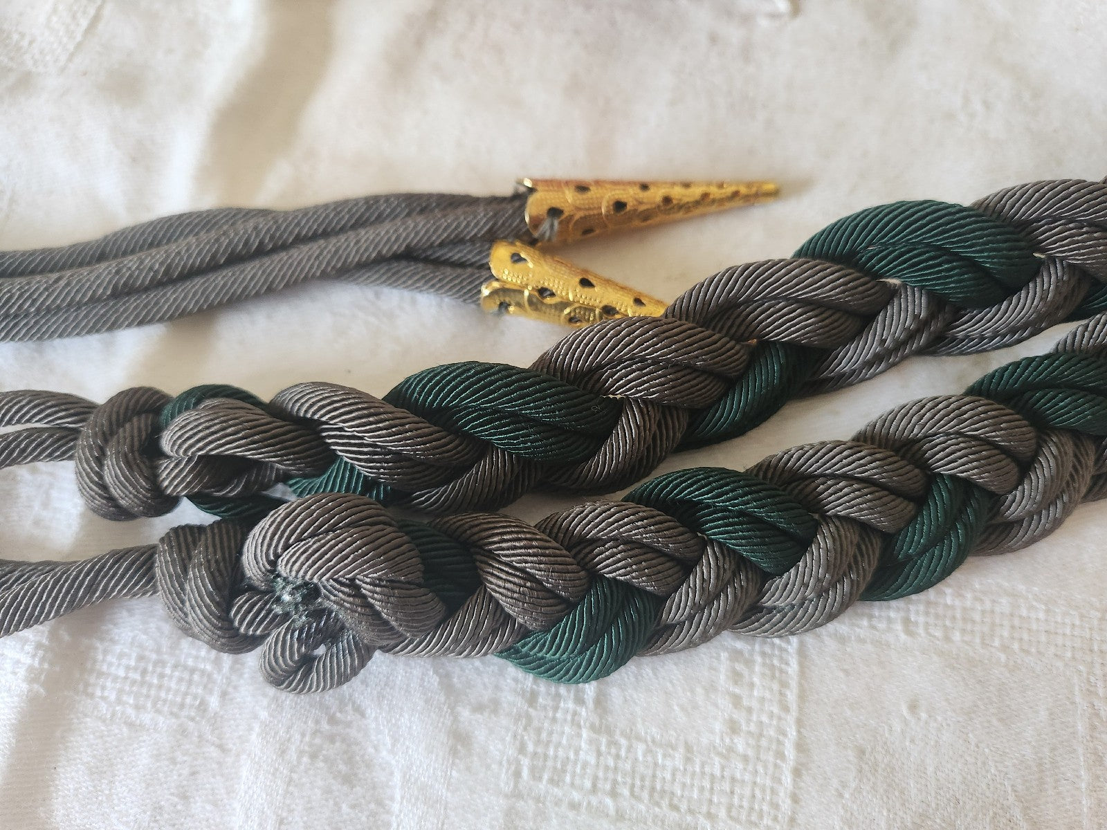 Ceinture ancienne vintage tréssée gris vert reglable  B9