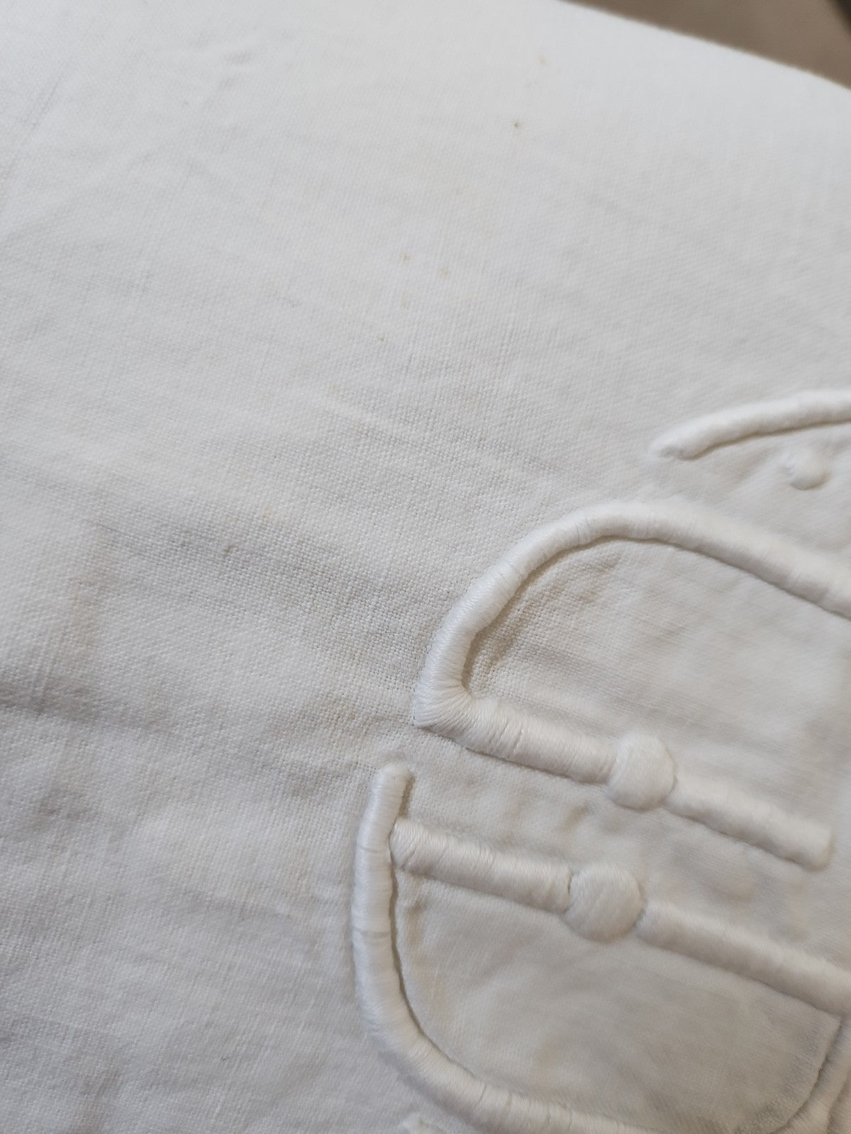 Ancien grand drap  coton monogramme CM jour 215 sur 310  cm  B8