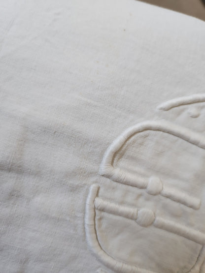 Ancien grand drap  coton monogramme CM jour 215 sur 310  cm  B8
