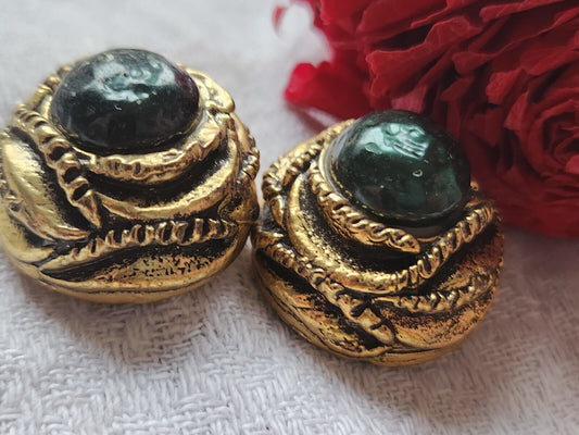 collection duo boutons ancien vintage resine coeur nacré vert 2,3 cm G17L