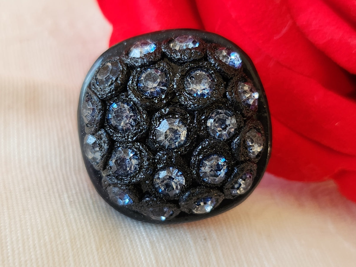 Bouton vintage parurier collection résine strass bleu bijoux  2,5 cm ref 6669
