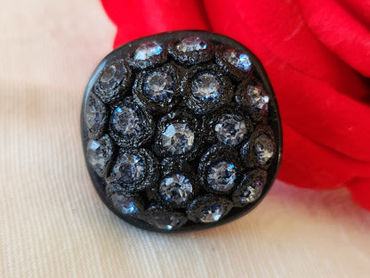 Bouton vintage parurier collection résine strass bleu bijoux  2,5 cm ref 6669