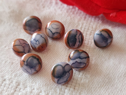 Lot 9 mini boutons vintage en verre rouge bleu ancien 9 mm ou 0,9 cm ref 6441