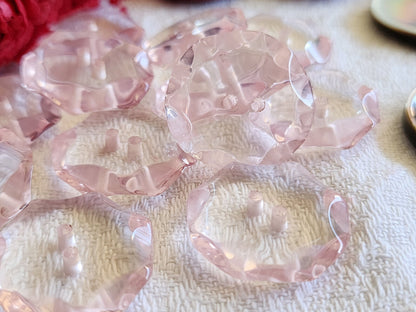 Lot 6 boutons vintage rose plastique ovale transparent 2,2 sur 2,4 cm ref 5799