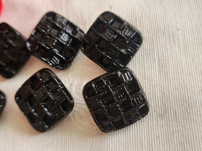 Lot 6 boutons anciens en verre noir 1,5 cm ou 15 mm carré pied ref 6310