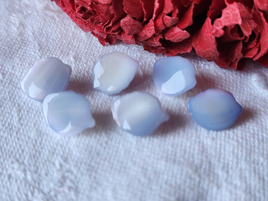 Lot 6 mini boutons anciens en nacre feuille bleu  pied 1,1 sur 0,8 cm ref 521