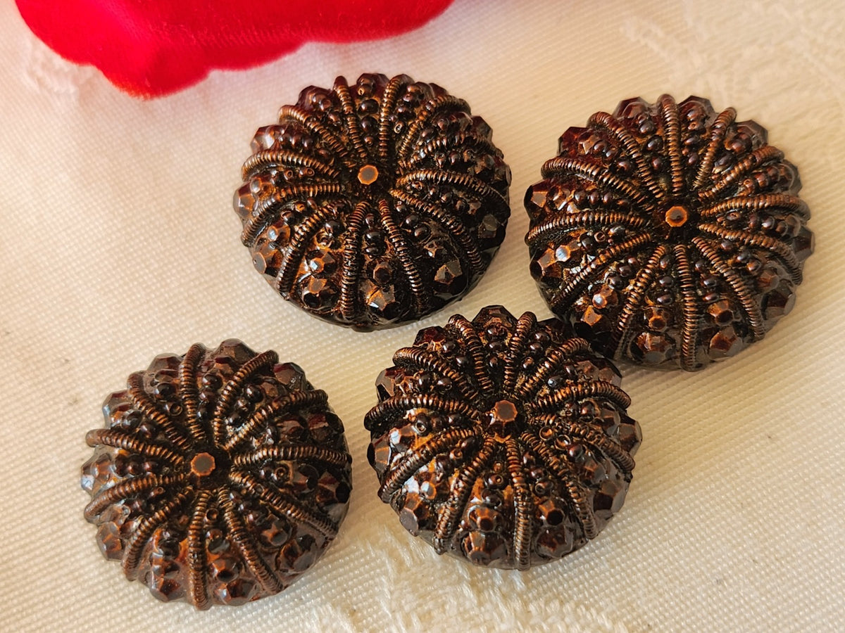 Lot 4 boutons vintage en résine marron effet perlé  2,3 et 2,1 cm ref 340