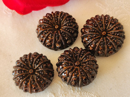 Lot 4 boutons vintage en résine marron effet perlé  2,3 et 2,1 cm ref 340