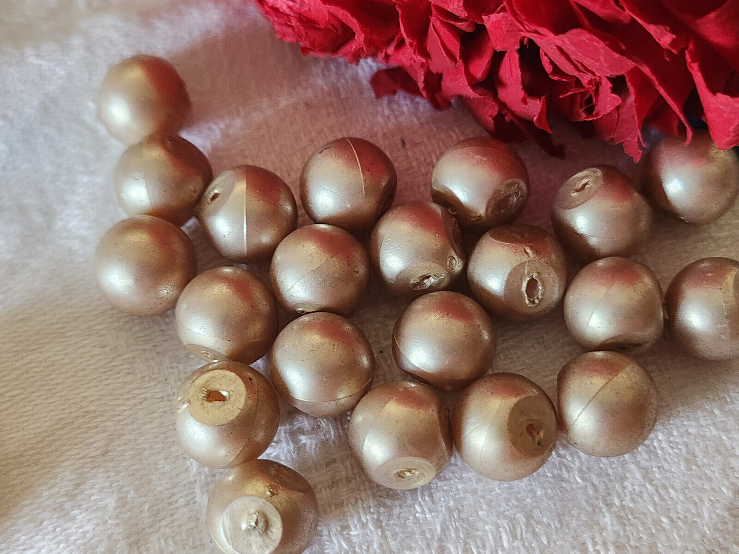 Lot 20 mini boutons vintage boule marron rosé plastique rond 1 cm ref 1239