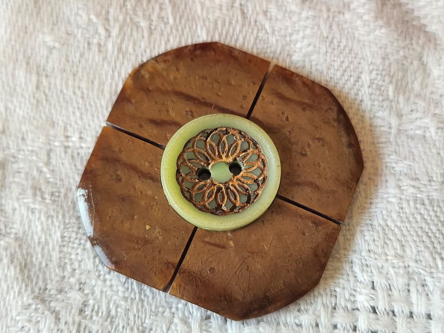 Original bouton ancien marron vert carré 3 cm G19D