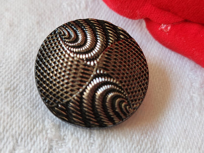 Bouton ancien en verre noir argenté strié 2,3 cm vintage pied D8D