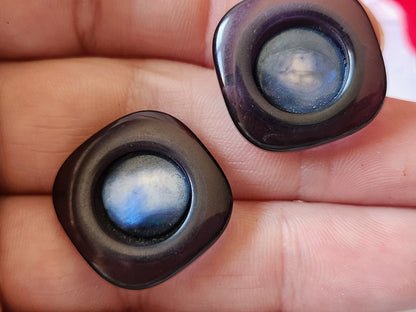 Collection  duo boutons vintage coeur en nacre bleu pied 2,2 cm G17J