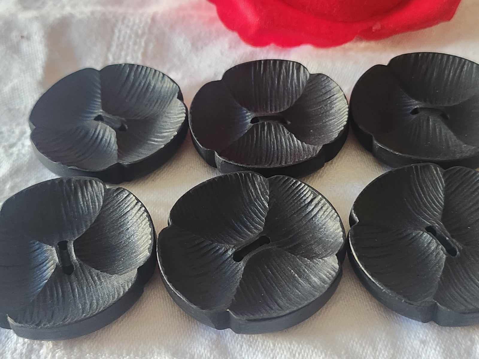 Lot 6 énormes boutons vintage noir mat fleur  XXL à trous 3,8 cm ref 6162