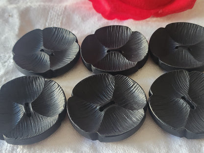 Lot 6 énormes boutons vintage noir mat fleur  XXL à trous 3,8 cm ref 6162