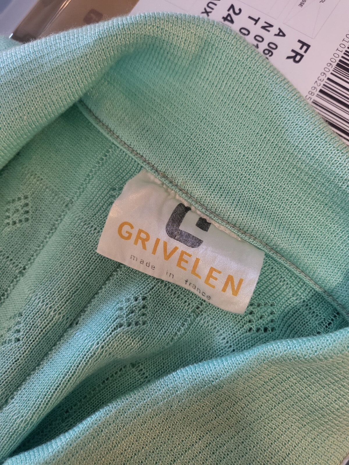 Pur vintage ancien tee shirt vert eau ajouré  petite taille 36/38 B6