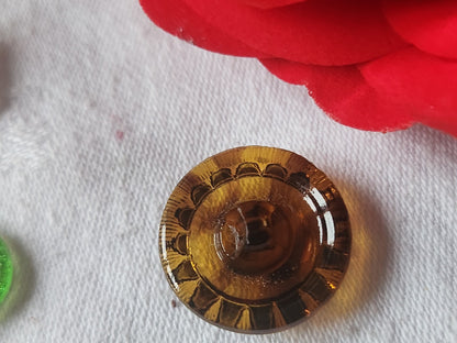 Bouton anciens en verre  marron motif ecaille argenté 2,2 cm D9O