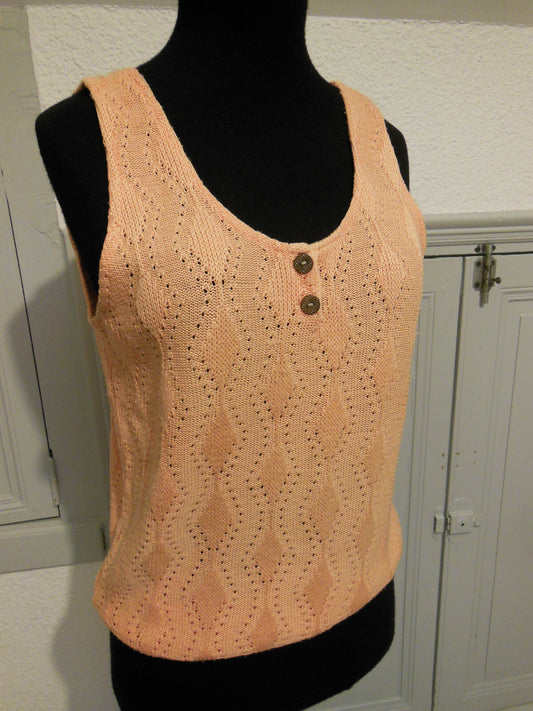 Pur vintage ancien débardeur saumon foncé ajouré orange taille 38/40 ? ref PORT