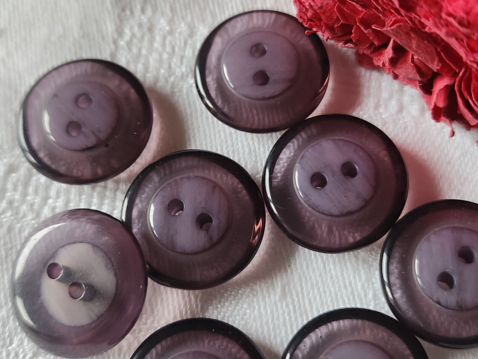 Lot 8 boutons vintage violet bord transparent 2 cm ref 1223