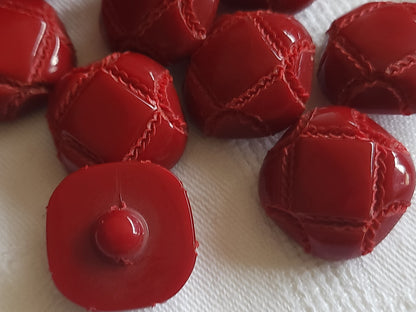 Lot 6 boutons vintage rouge imitation cuir verni 2,2 cm pied ref 5294