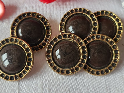Lot 6 boutons vintage en metal coeur marron joli pied doré 1,8 cm ref 1793