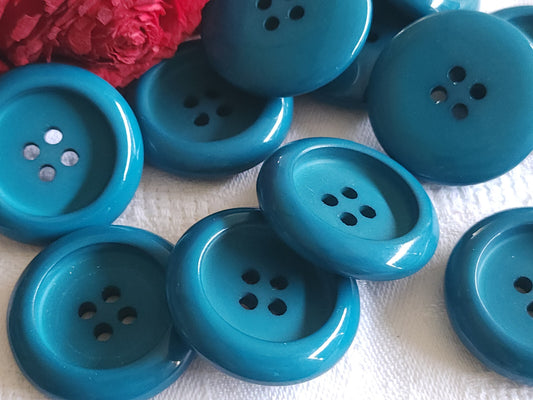 Lot 6  gros boutons vintage bleu paon à trous 2,6  cm ref 526