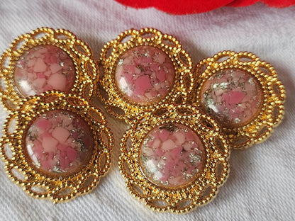 Lot 5  boutons vintage en métal doré coeur rose  2,3 cm ref 2012